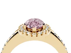 Fancy Pink Marquise Cut Diamond Pavé Halo Ring Set in Yellow gold with Prong Setting