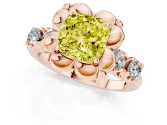 Fancy Yellow Cushion Cut Diamond Floral Halo Ring Set in Rose gold with Shared Prong Band