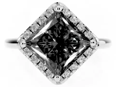 Fancy Black Princess Cut Diamond Halo Engagement Ring Set in Platinum with Pavé Band and Rising Shoulders
