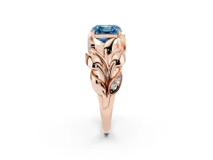 Fancy Blue Asscher Cut Diamond Leaf-Inspired Engagement Ring Set in Rose gold with Round Accents
