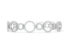 Round Cut Diamond Halo Circle Link Bracelet Set in White gold with Pavé Setting