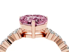 Fancy Pink Heart Cut Diamond Ring Set in Rose gold with Scattered Round Accents