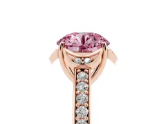Fancy Pink Round Cut Diamond Halo Ring Set in Rose gold with Channel Set Band and Prong Setting