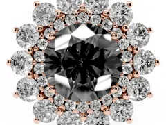 Fancy Black Round Cut Diamond Floral Double Halo Ring Set in Rose gold with Round Petals