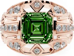 Fancy Green Asscher Cut Diamond Art Deco Ring Set in Rose gold with Pavé Split Shank