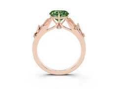Fancy Green Heart Cut Diamond Solitaire Ring Set in Rose gold with Leaf Motif Band