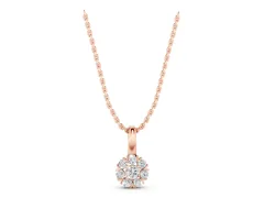 Round Diamond Floral Cluster Pendant Set in Rose gold with Prong-Set Center