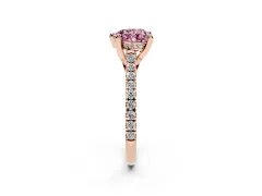 Fancy Pink Heart Cut Diamond Solitaire Ring Set in Rose gold with Brilliant Pavé Band and Prong Setting