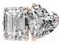 Emerald and Heart Toi Moi Ring Set in Rose gold with Prong Setting and Pavé Band