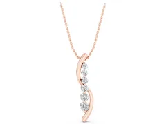 Round Diamond Curved Pendant Set in Rose gold with Prong-Set Linear Row