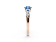 Fancy Blue Cushion Cut Diamond Five-Stone Prong Set Ring Set in Rose gold with Classic Band