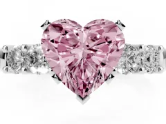 Fancy Pink Heart Cut Diamond Five-Stone Prong Set Engagement Ring Set in White gold with Channel Band