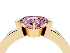 Fancy Pink Heart Cut Diamond Channel-Set Band Ring Set in Yellow gold with Bezel Prong Setting