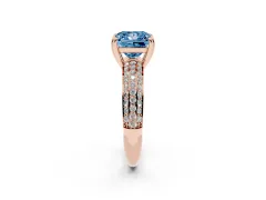 Fancy Blue Princess Cut Diamond Solitaire Ring Set in Rose gold with Multi-Row Round Pavé Band and Prong Setting