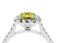 Fancy Yellow Emerald Cut Diamond Cushion Halo Ring Set in Silver with Pavé Band