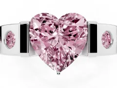 Fancy Pink Heart Cut Diamond Channel-Set Band Ring Set in White gold with Bezel Prong Setting