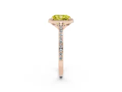 Fancy Yellow Radiant Cut Diamond Halo Engagement Ring Set in Rose gold with Round Pavé Shoulders and Heart Gallery