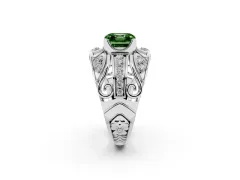 Fancy Green Asscher Cut Diamond Art Deco Ring Set in Silver with Pavé Split Shank