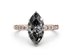 Fancy Black Marquise Cut Diamond Solitaire Engagement Ring Set in Rose gold with Pavé Band and Prong Setting