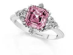 Fancy Pink Asscher Cut Diamond Cluster Ring Set in Platinum with Beaded Band