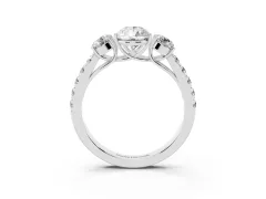Pear Cut Diamond Three-Stone Ring Set in Silver with Round Side Stones and Delicate Pavé Band