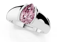 Fancy Pink Pear Cut Diamond Bezel Solitaire Ring Set in Silver with Wide Band