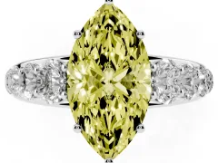 Fancy Yellow Marquise Cut Diamond Solitaire Ring Set in Platinum with Pavé-Set Band and Prong Setting