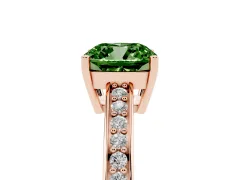 Fancy Green Cushion Cut Diamond Pavé Band Prong Set Solitaire Ring Set in Rose gold