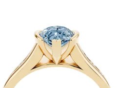 Fancy Blue Marquise Cut Diamond Bezel-Set Solitaire Ring Set in Yellow gold with Channel-Set Band