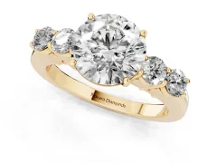 Round Cut Diamond Five-Stone Prong Set Band Ring Set in Yellow gold with Polished Band