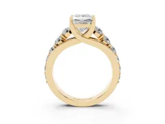 Princess Cut Diamond Pavé Engagement Ring Set in Yellow gold with Prong Setting