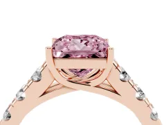 Fancy Pink Princess Cut Diamond Solitaire Ring Set in Rose gold with Cut-Down Micro Pavé Band and Prong Setting