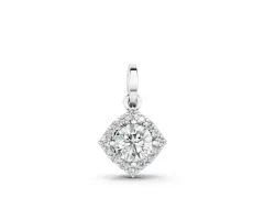 Round Halo Diamond Pendant Set in Silver with Classic Four-Prong Center