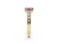 Fancy Pink Emerald Cut Diamond Five-Stone Prong Set Engagement Ring Set in Yellow gold with Channel Band