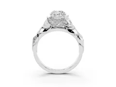 Cushion Cut Diamond Leaf-Inspired Engagement Ring Set in White gold with Round Accents