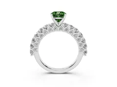 Fancy Green Cushion Cut Diamond Solitaire Ring Set in Platinum with Shared Prong Pavé Band