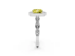 Fancy Yellow Princess Cut Diamond Halo Engagement Ring Set in Silver with Milgrain Band and Prong Setting