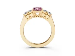 Fancy Pink Radiant Cut Diamond Five-Stone Prong Set Band Ring Set in Yellow gold with Polished Band