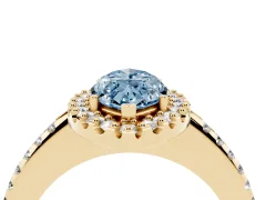 Fancy Blue Marquise Cut Diamond Pavé Halo Ring Set in Yellow gold with Prong Setting