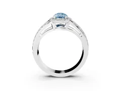Fancy Blue Pear Cut Diamond Halo Ring Set in Silver with Double Pavé Split Shank
