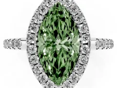 Fancy Green Marquise Cut Diamond Pavé Halo Ring Set in Platinum with Prong Setting