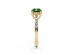 Fancy Green Cushion Cut Diamond Solitaire Engagement Ring Set in Yellow gold with Pavé Band and Prong Setting