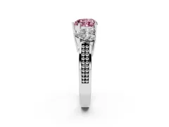 Fancy Pink Heart Cut Diamond Three-Stone Ring Set in Platinum with Textured Band