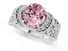 Fancy Pink Oval Cut Diamond Milgrain Halo Pavé Engagement Ring Set in Platinum with Prong Setting