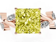 Fancy Yellow Princess Cut Diamond Solitaire Ring Set in Rose gold with Twisted Marquise Accent Band