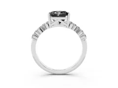 Fancy Black Radiant Cut Diamond Ring Set in Platinum with Scattered Round Accents
