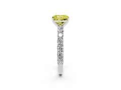 Fancy Yellow Radiant Cut Diamond Solitaire Ring Set in Silver with Shared Prong Pavé Band