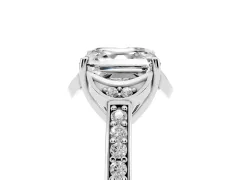 Asscher Cut Diamond Halo Ring Set in Silver with Channel Set Band and Prong Setting
