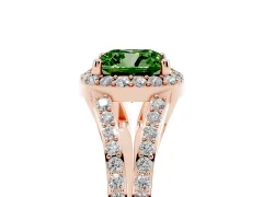 Fancy Green Cushion Cut Diamond Halo Split Shank Pavé Ring Set in Rose gold with Prong Setting