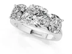 Cushion Cut Diamond Three-Stone Ring Set in Silver with Plain Polished Band